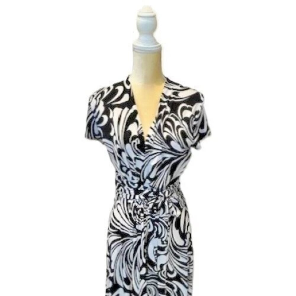 MICHAEL KORS Black & White Abstract Print V-Neck Hi/Lo Hem Maxi Dress Size-2 NWT - Picture 5 of 12